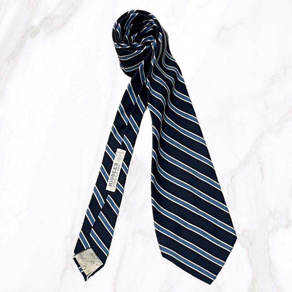 Vintage Christian Dior Blue Striped Tie, OS‎